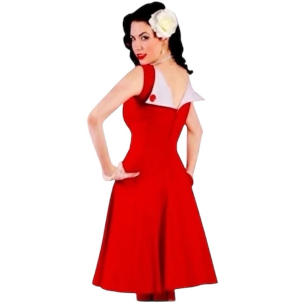 TATYANA Bettie Page Jazmine Keyhole Pinup Red & White Dress Swing Dancing Size L